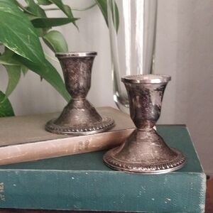Pair Vintage Silver Candle Holders Marked Duchin Creations Weighted Sterling